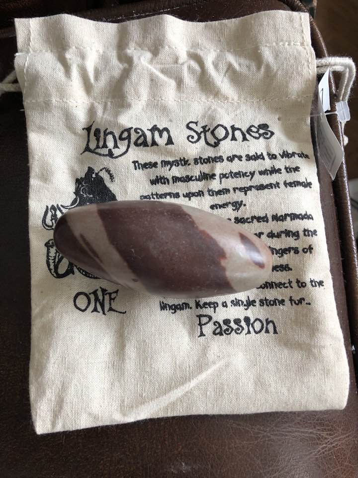 Shiva Lingam stone in bag.
