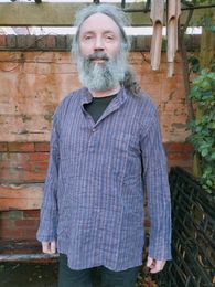 Blue Stripey Cotton Grandad Shirt (unisex).