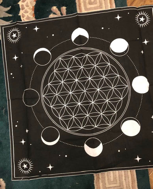 Moon Phases Altar Cloth and Crystal Grid