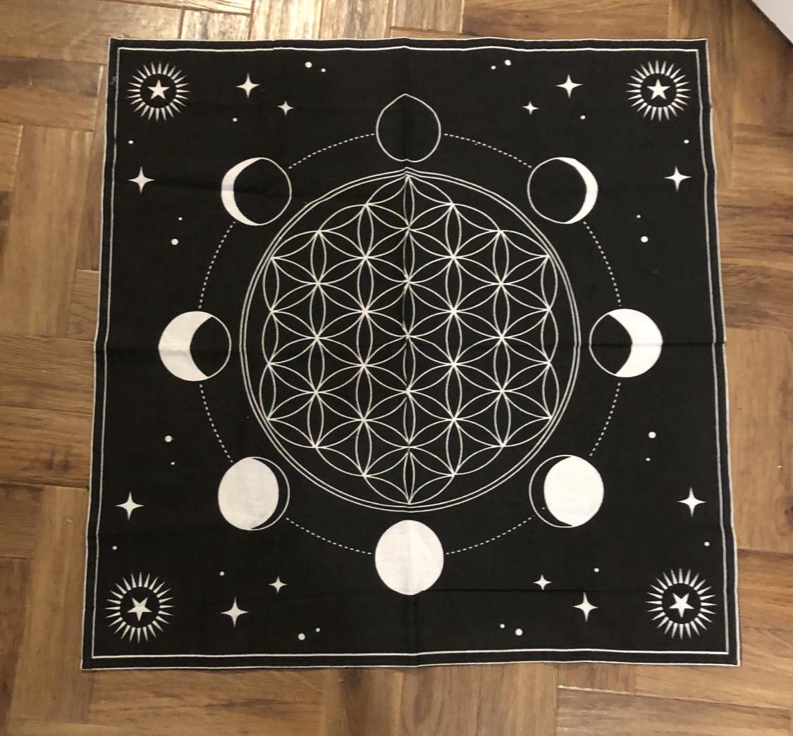 Moon Phases Altar Cloth and Crystal Grid