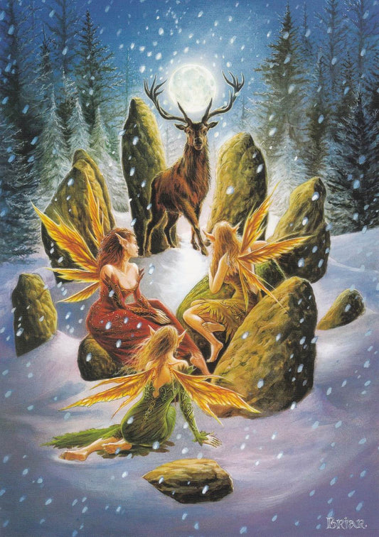 Yule Stag Yule Card by Anne Stokes.
