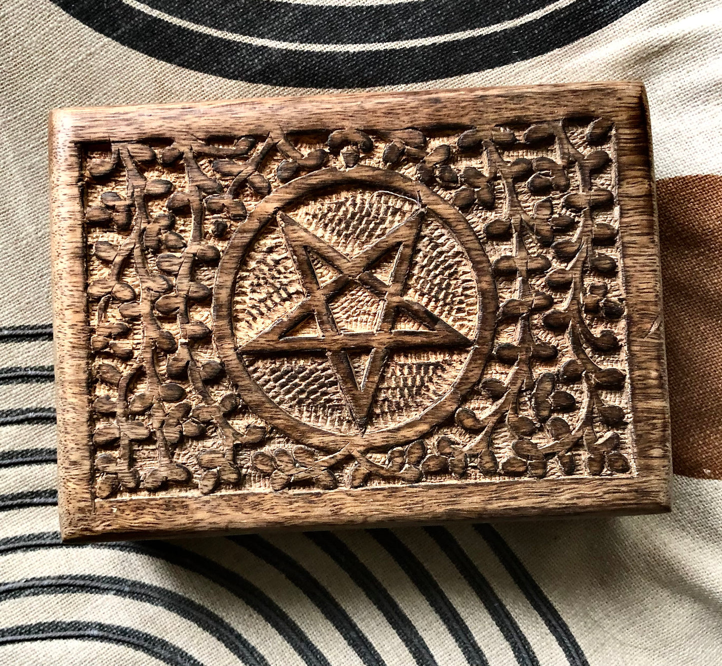 Carved Wooden Pentagram Box