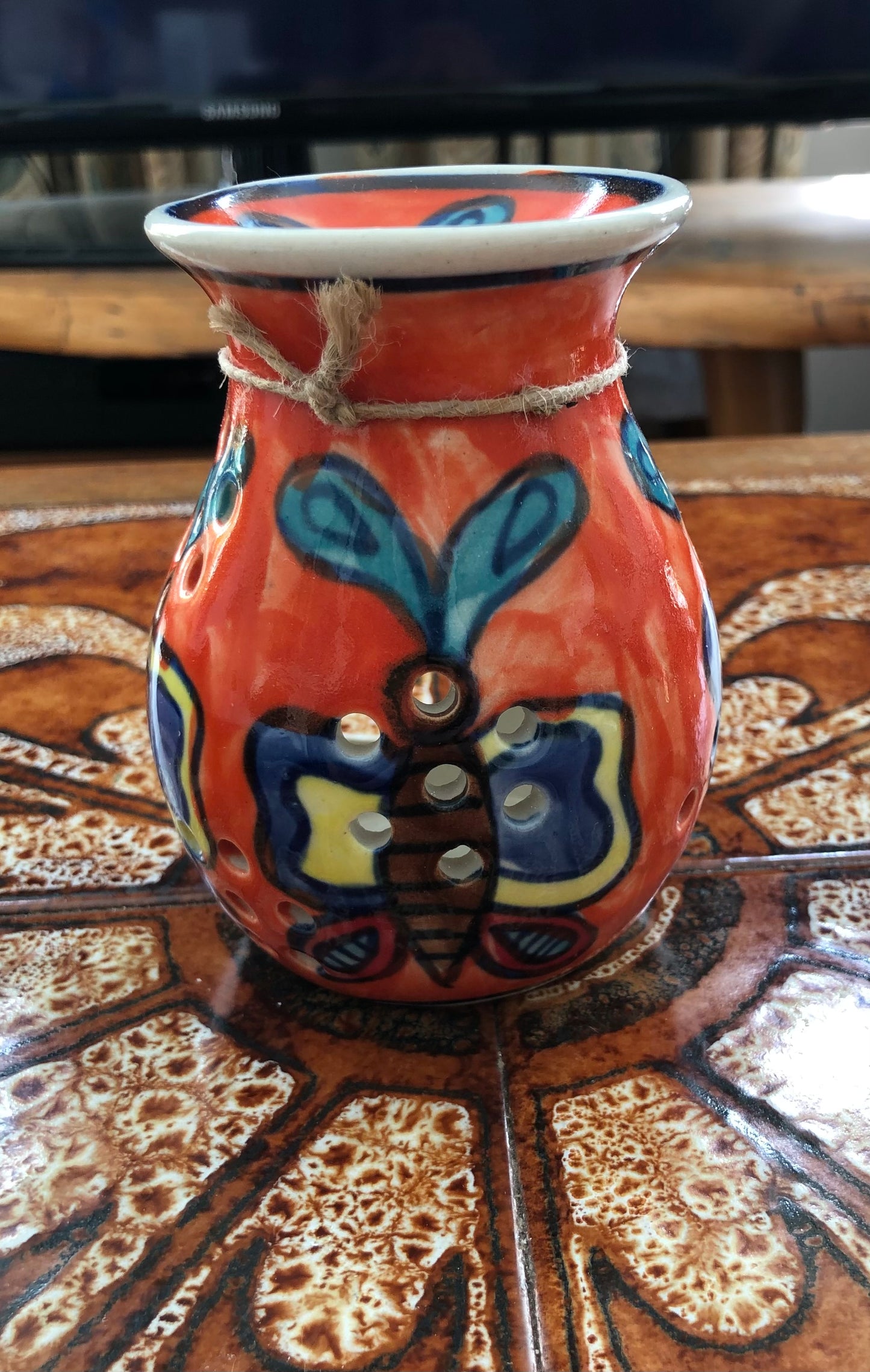 Oil Burner in Orange (hand-painted ceramic)