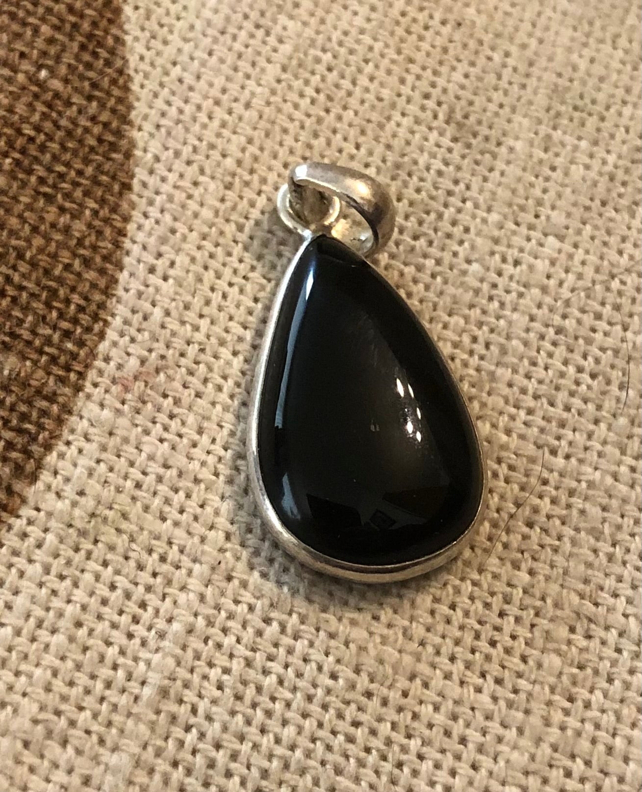 Small black onyx & silver teardrop pendant