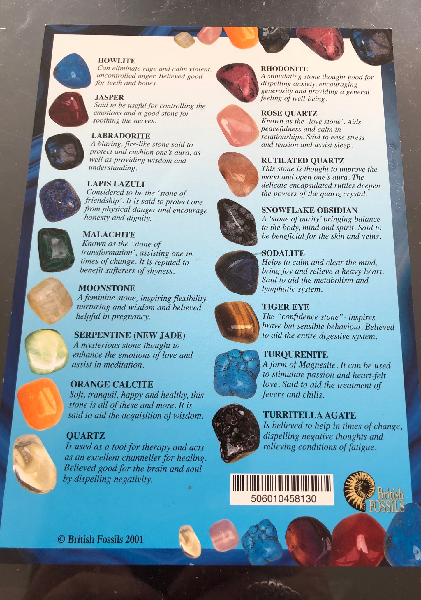 Healing Crystals (double-sided reference chart).