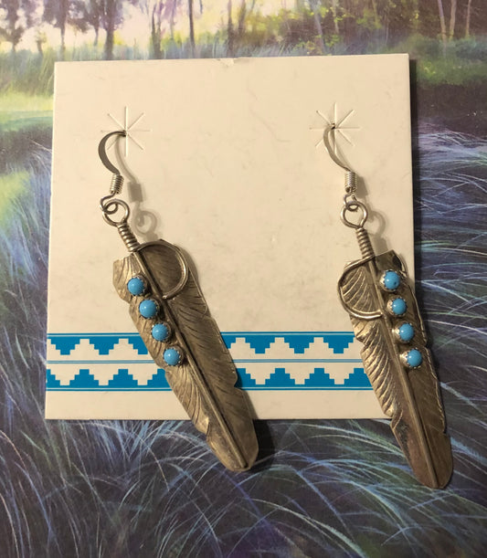 Native American Silver Feather Earrings