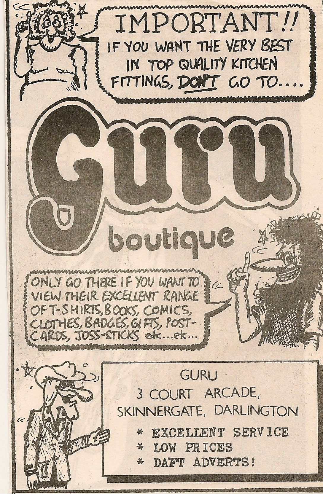 Another early advert for Guru Boutique, Court Arcade.