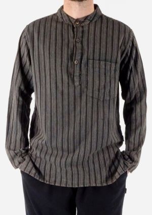 Brushed Cotton Black Striped Grandad Shirt