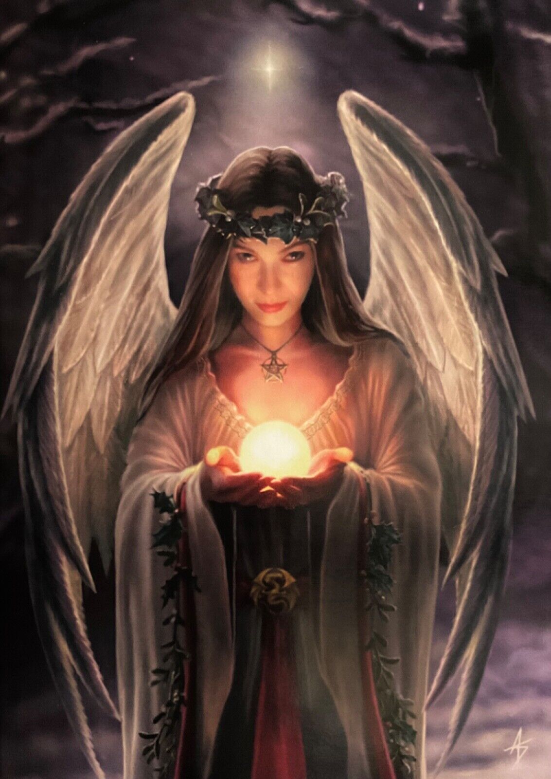 Yule Angel Yule Card by Anne Stokes.