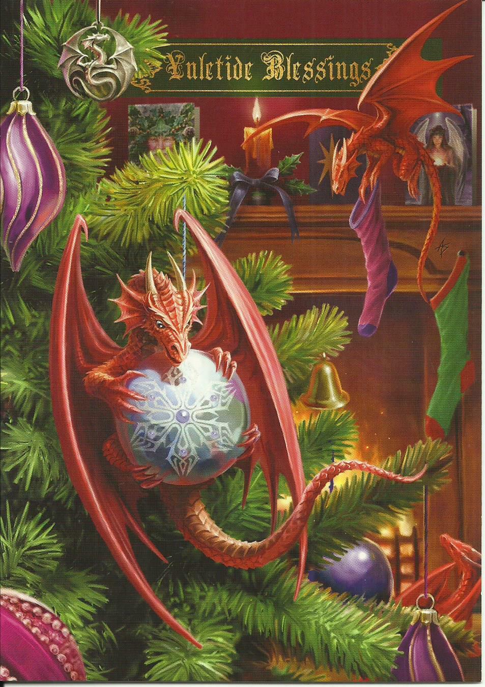 Little Helpers Yule Card by Anne Stokes.