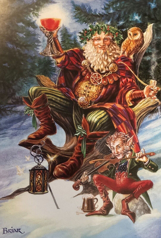 Festive Druid Yule Card by Anne Stokes.