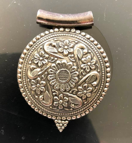 Round Engraved Silver Pendant.