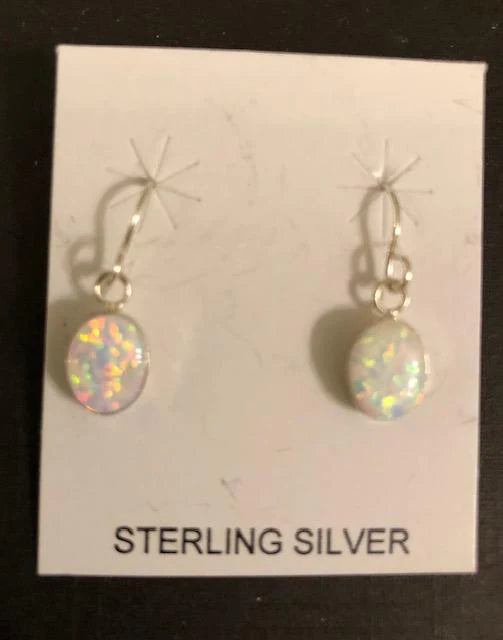 Silver and White Opal Earrings