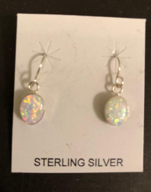 White Opal and silver drop earrings.