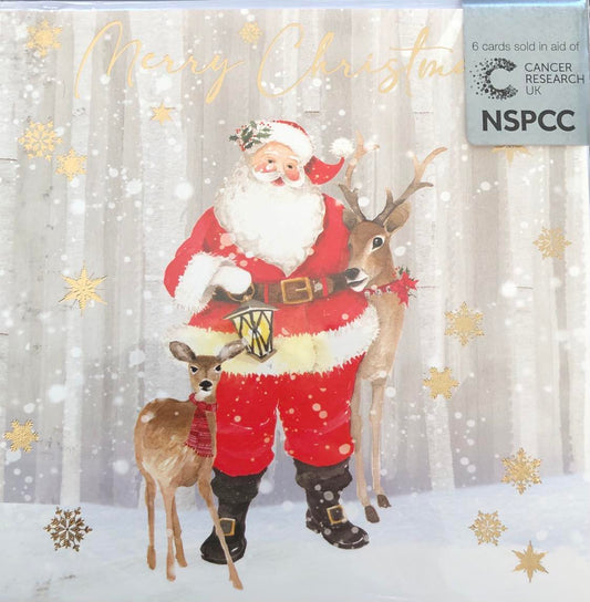 Santa With Deer Charity Christmas Card Pack.