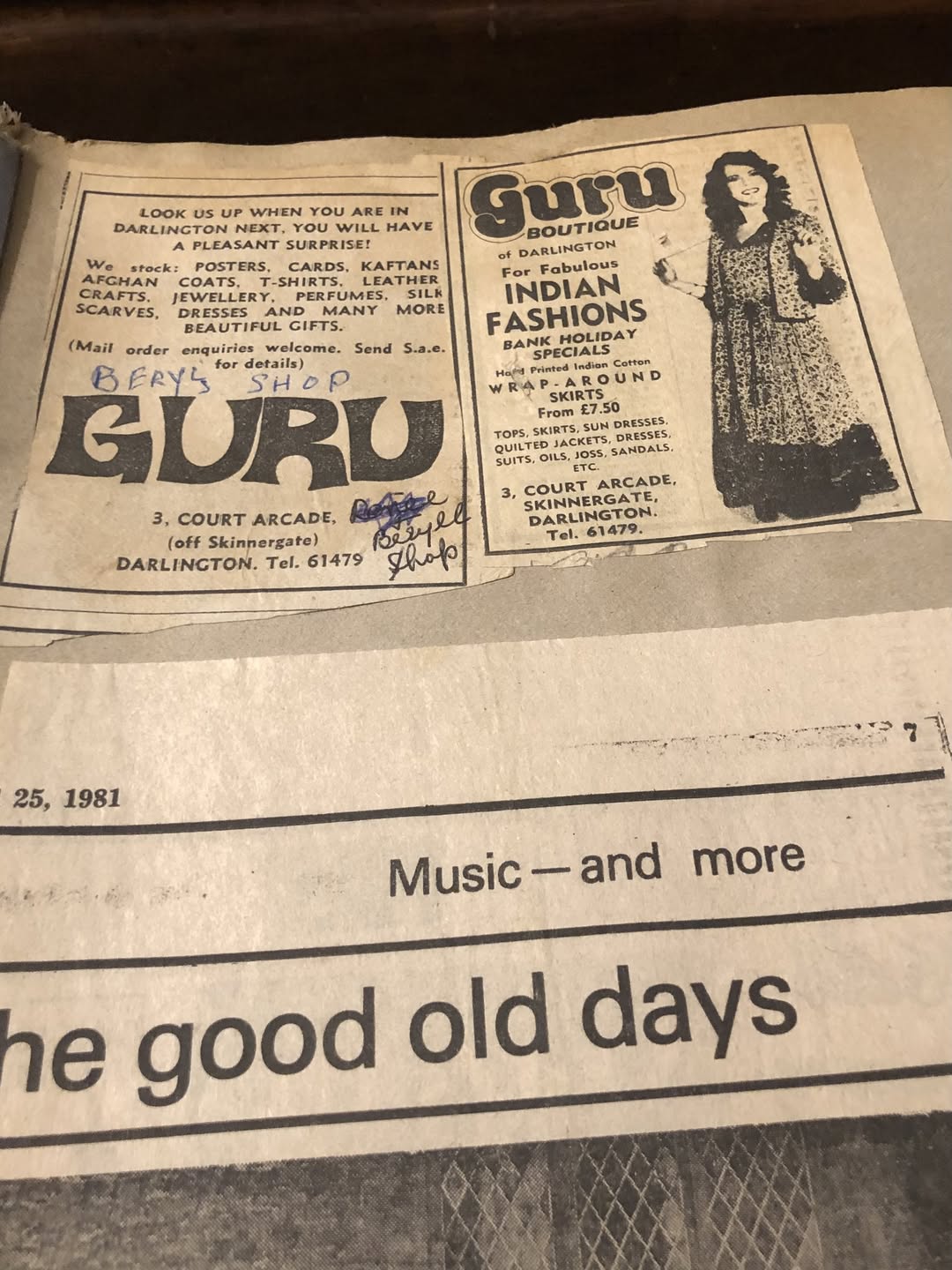 Early advert for Guru Boutique.
