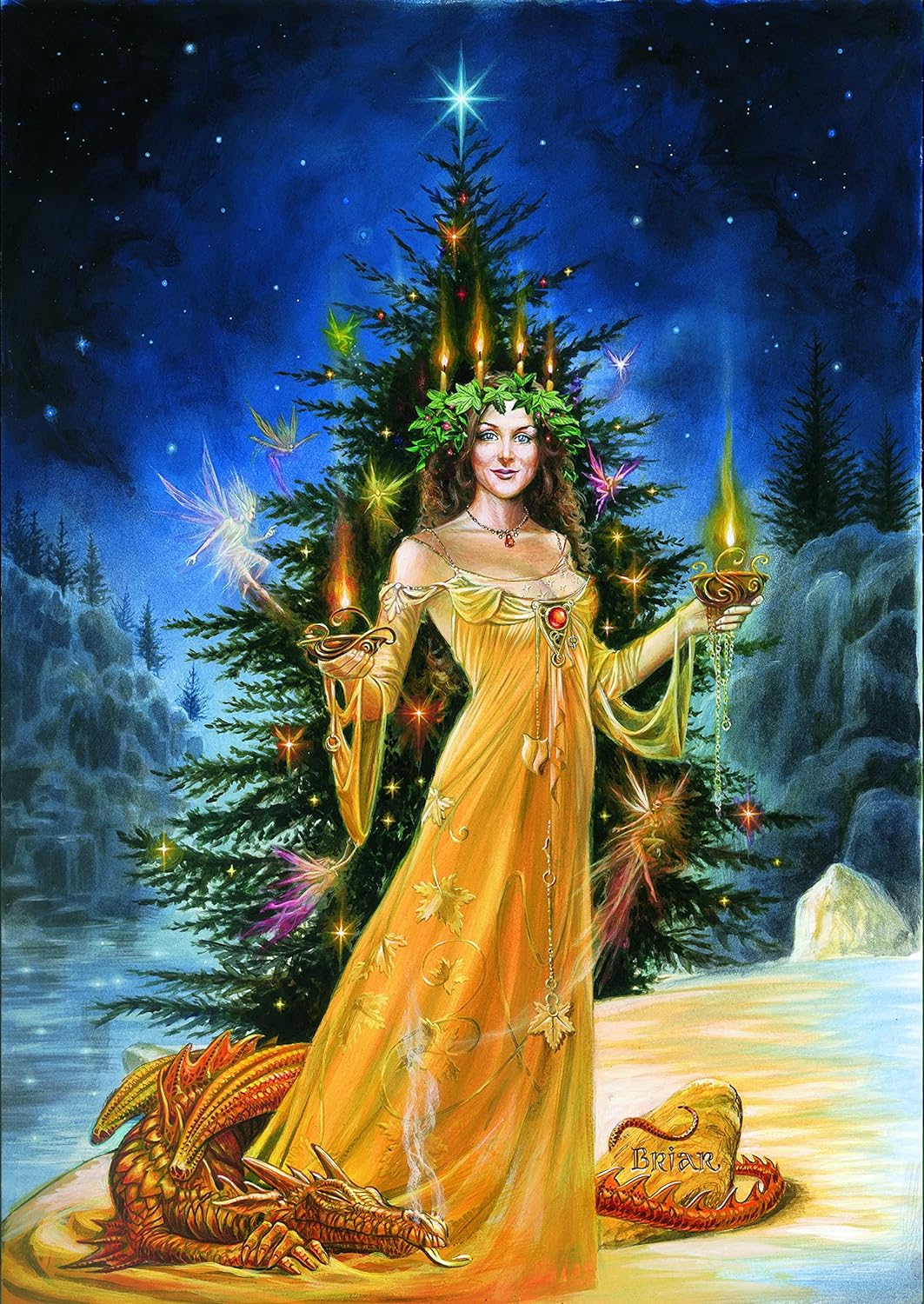 Lady of Light Yule Card by Anne Stokes.