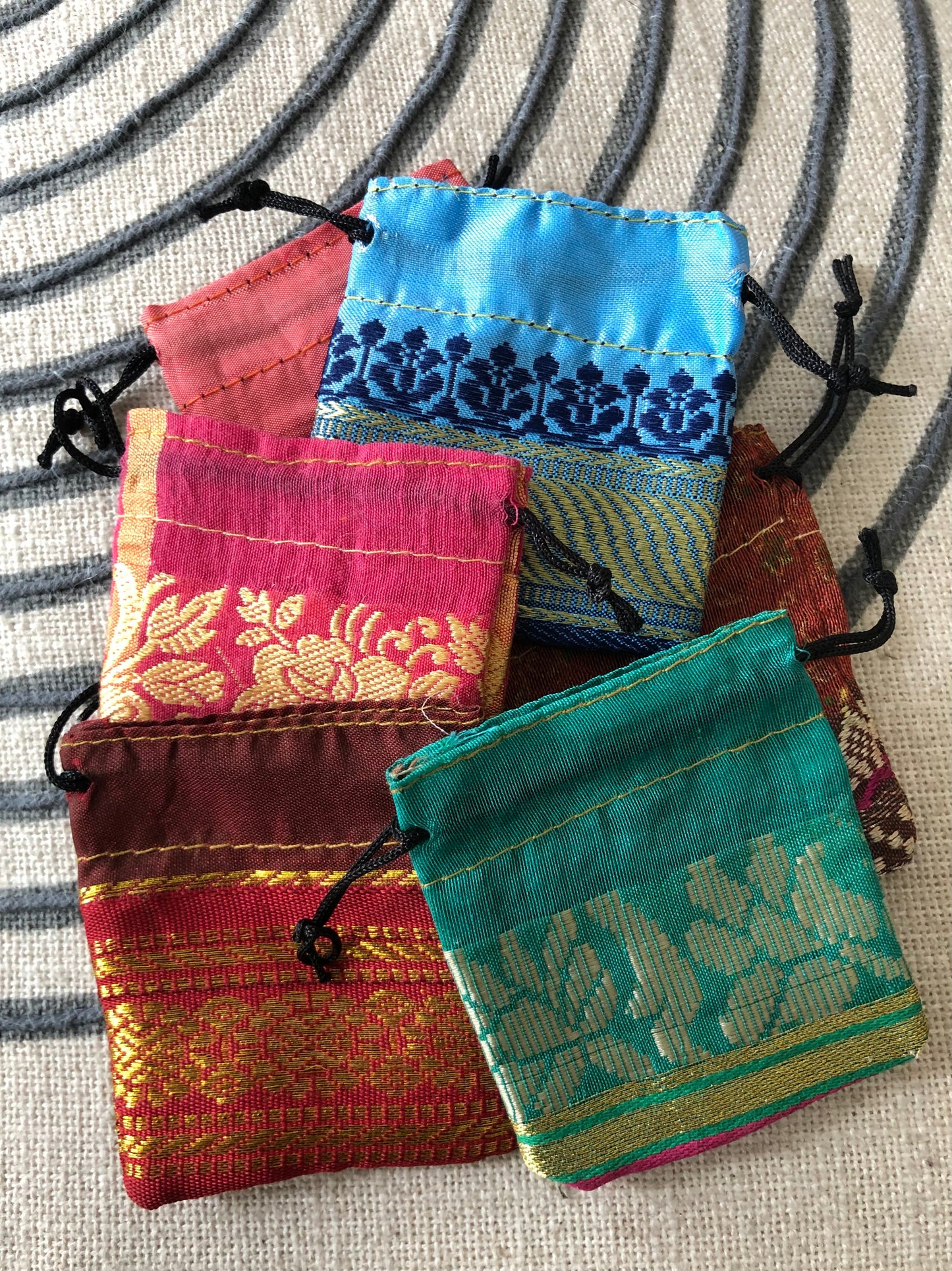Sari Silk Pouches - collection of 6 small pouches