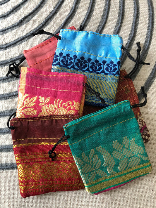 Sari Silk Pouches - collection of 6 small pouches