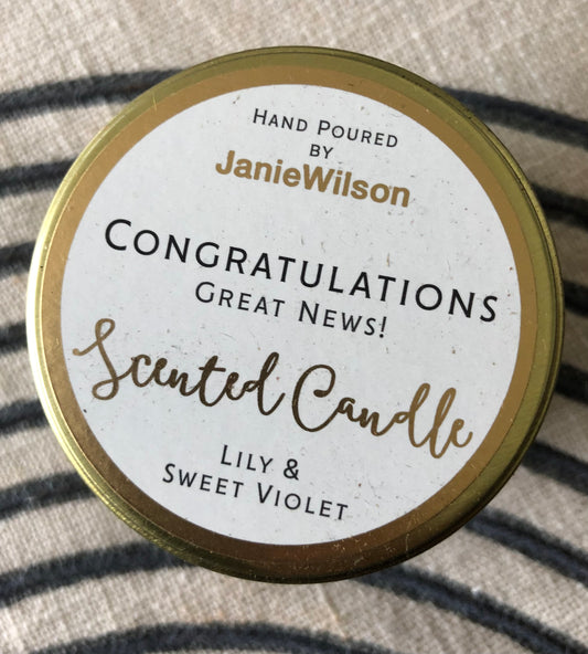 Congratulations (candle in a tine - Lily & Sweet Violet)