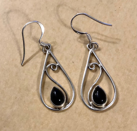 Silver & Black Onyx Swirl Earings