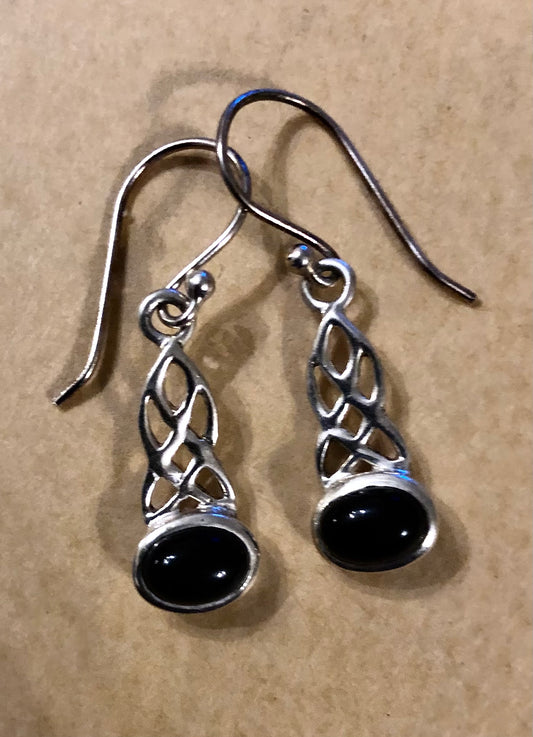 Silver & Black Onyx Celtic Design Earrings