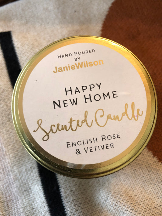 Happy New Home Scented Candle in Tin.