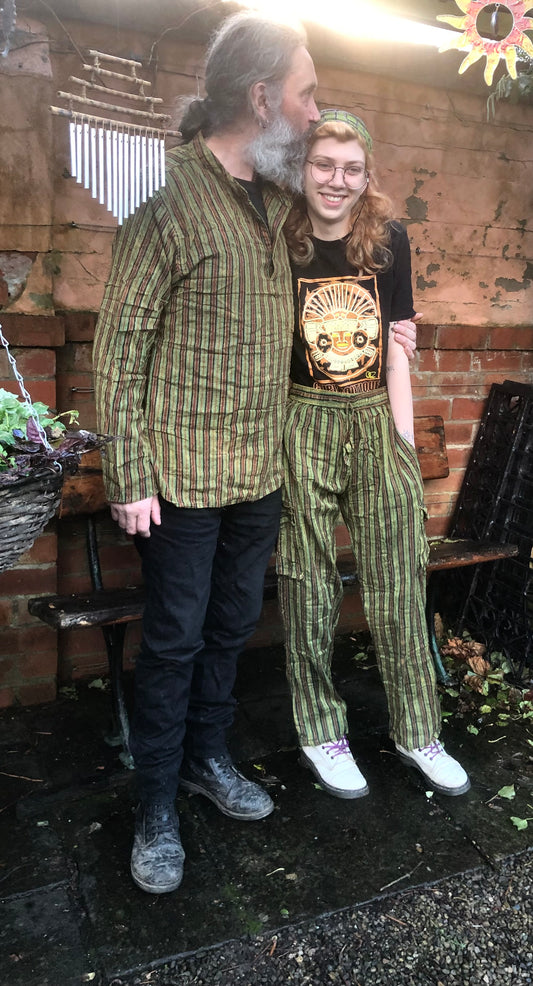 Stripey Cotton Cargo Pants.