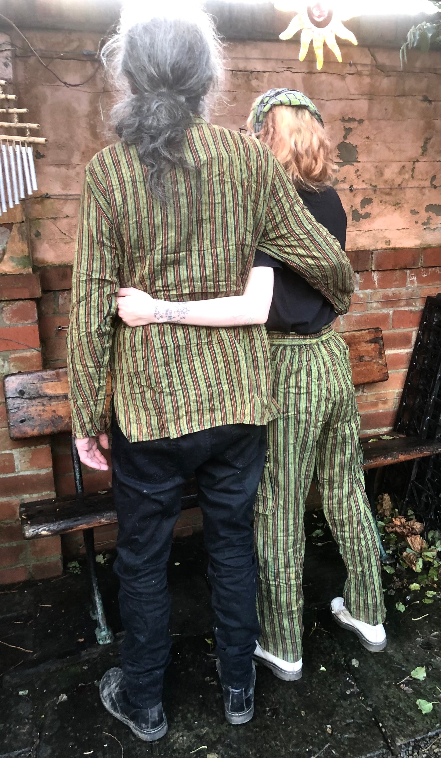 Stonewashed Green Striped Cotton Grandad Shirt