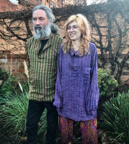 Stripey Cotton Grandad Shirt (green).