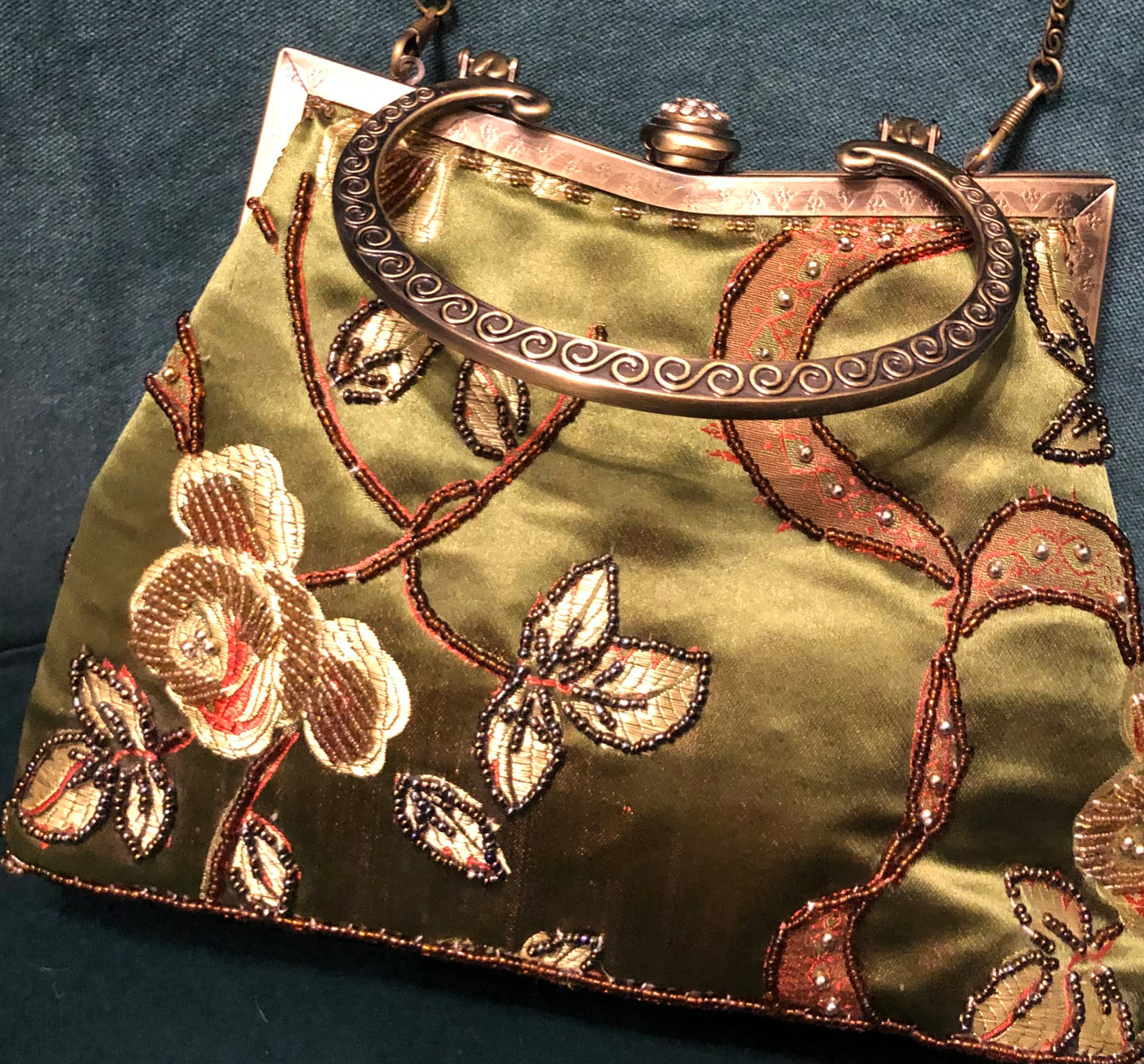 Vintage Evening Bag (Green Satin)