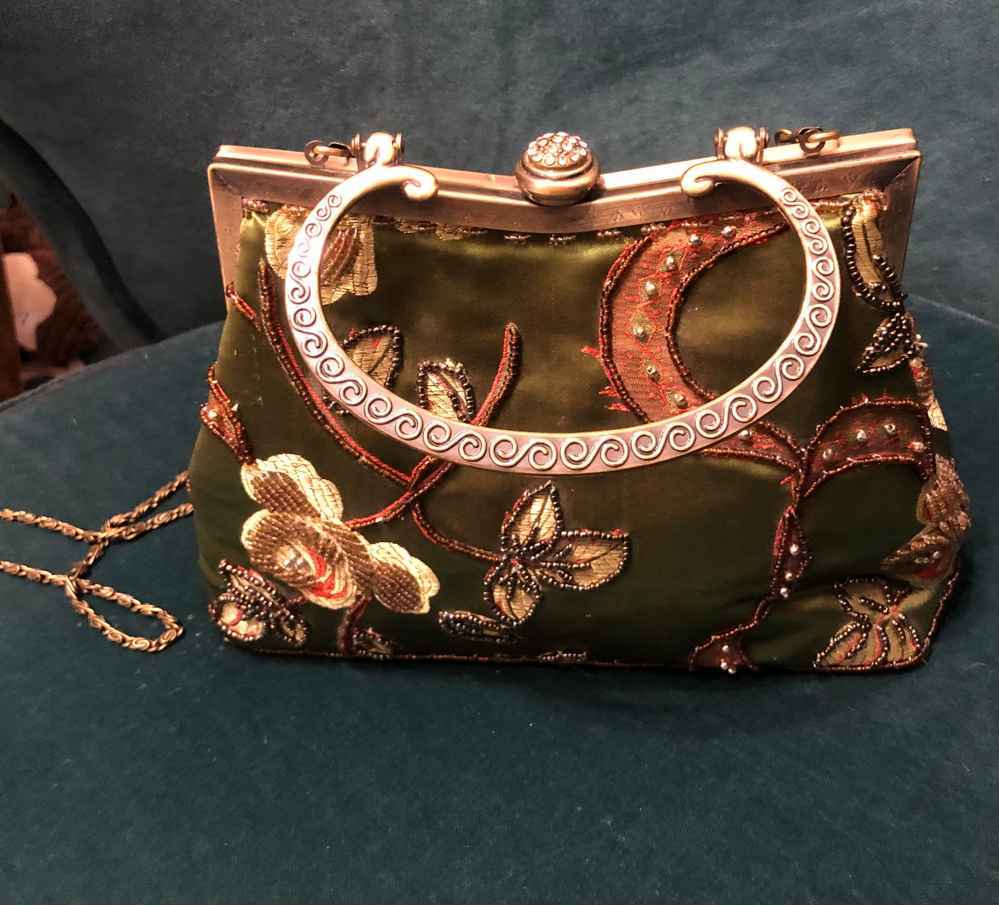 Vintage Evening Bag (Green Satin)