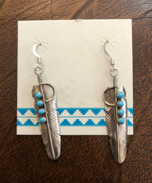 Feather Silver & Turquoise Earrings