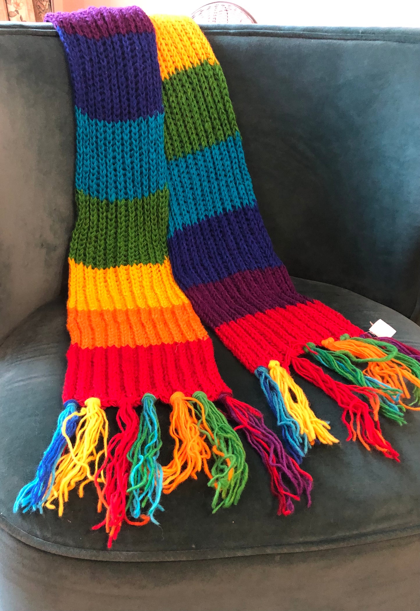 Long Rainbow Woollen Scarf.