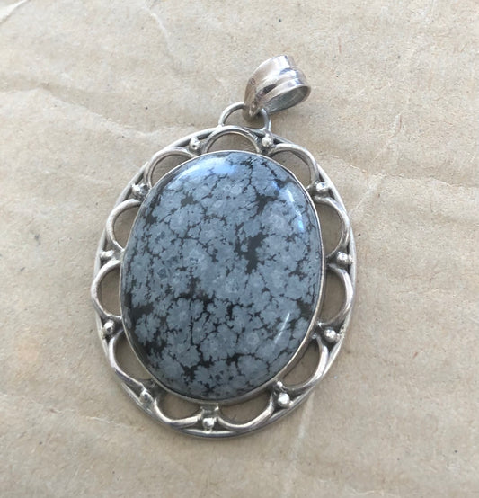 Silver and Snowflake Obsidian Pendant