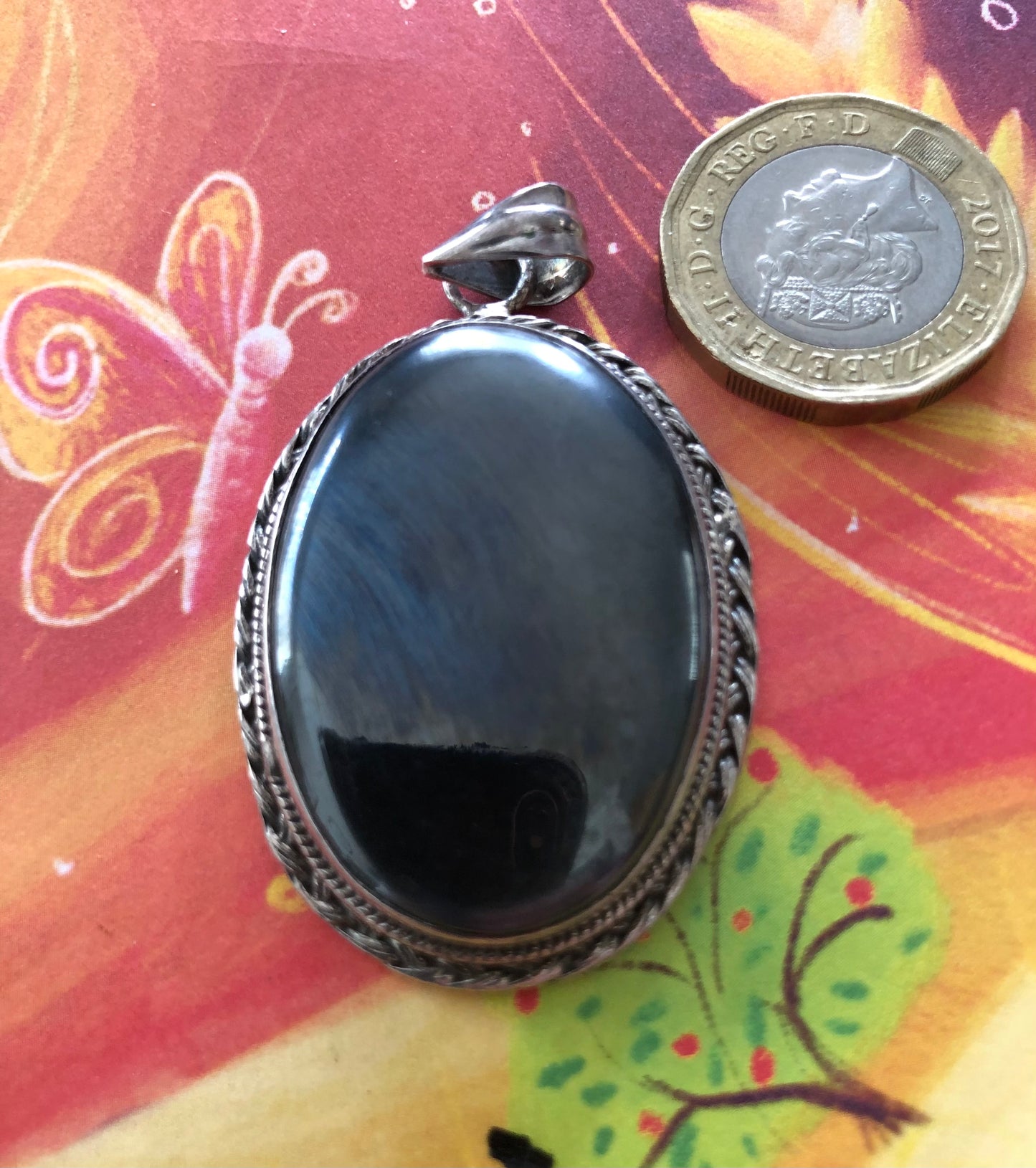 Hematite & Aged Silver Pendant