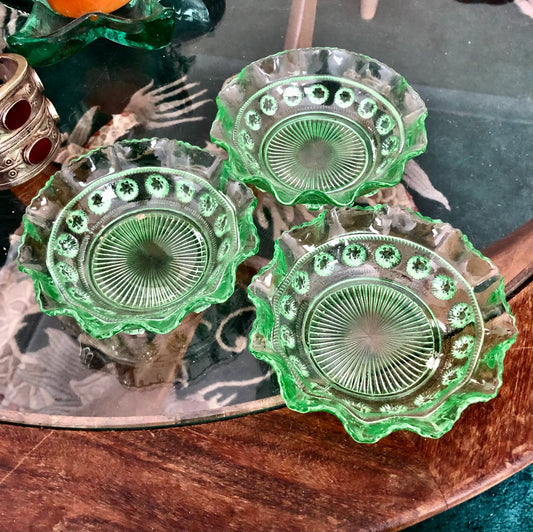 Three Small Green Glass Art Decor Bowls by Davison