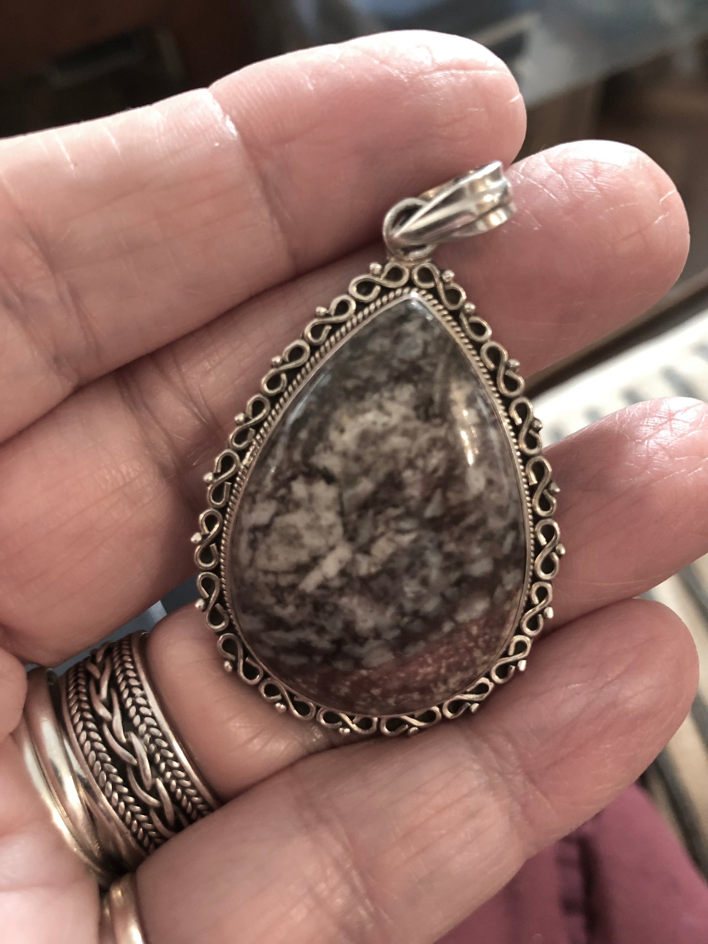 Moss Agate & Silver Pendant