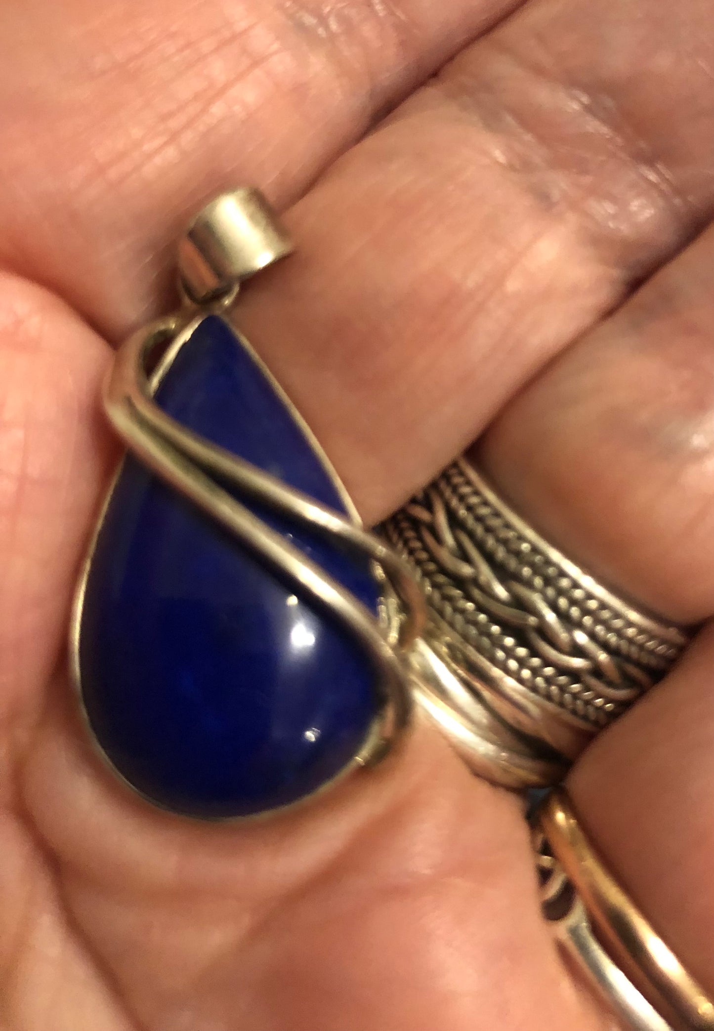 Lapis and Silver Teardrop Pendant