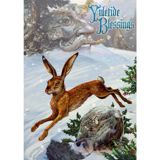 Yuletide Blessings Hare Card by Anne Stokes.