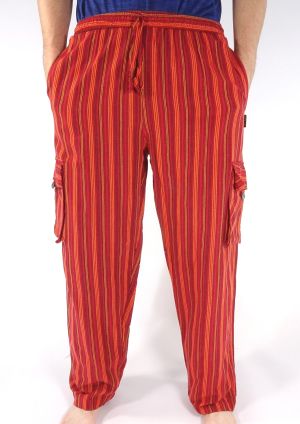 Stonewashed Stripey Cargo Trousers (Red PO80 - Grin)