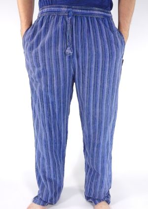 Navy stonewashed striped trousers. (PO78 - Gri)