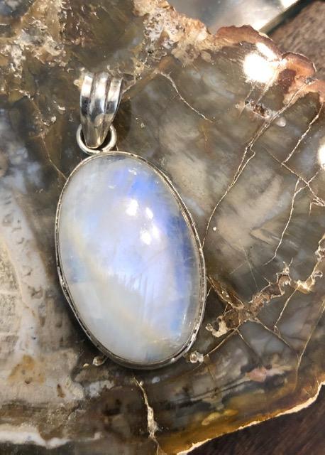 Rainbow Moonstone and Silver Pendant.