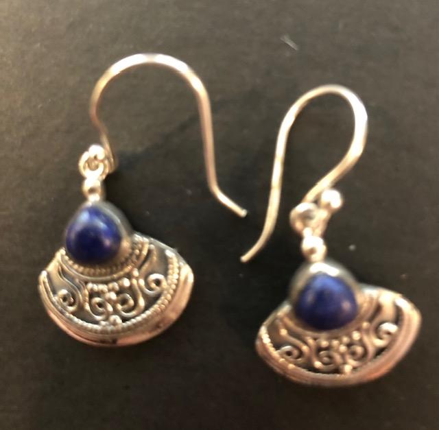 Silver and Lapis Ethnic Earrings.