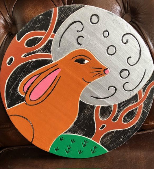 Hare and Moon (circular plaque)