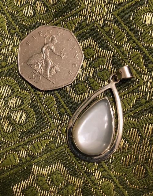 Rainbow Moonstone and silver pendant