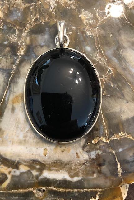 Black Onyx and Silver Pendant.